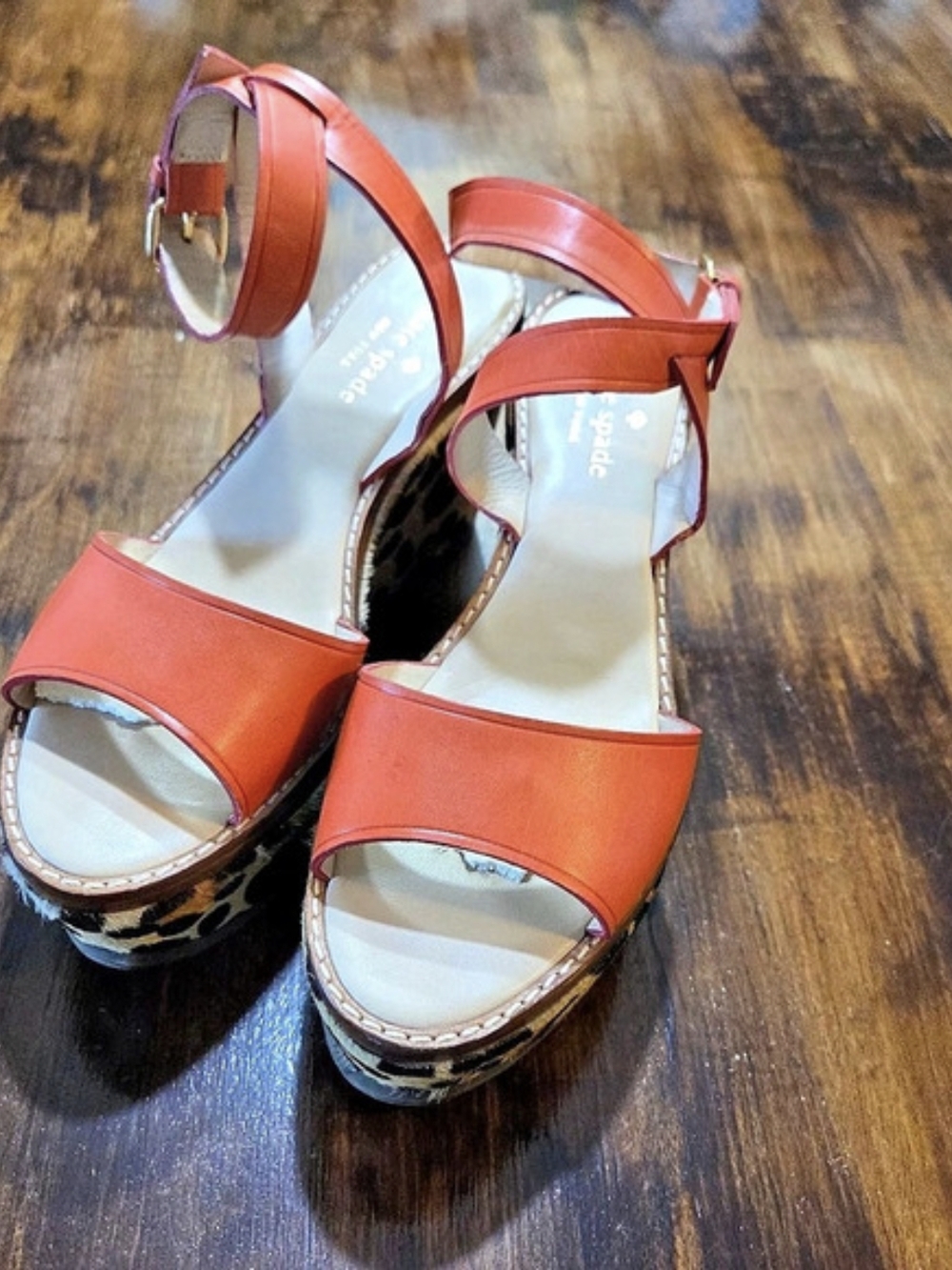 Kate Spade Leopard Print Wedge Sandals in Coral US 7 M